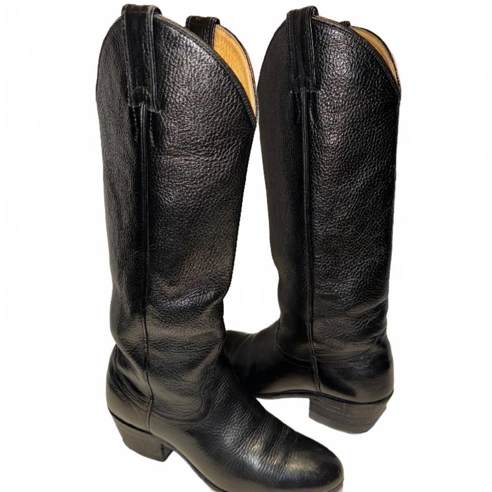 Vintage Justin Boots Black Leather Tall Equestrian Cowboy Riding Woman Size 5